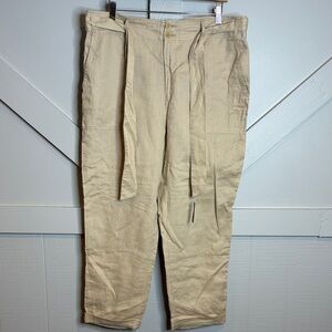 Lauren Ralph Lauren Black Label Linen Beige Tan Pants Cloth Belt Patch Pockets